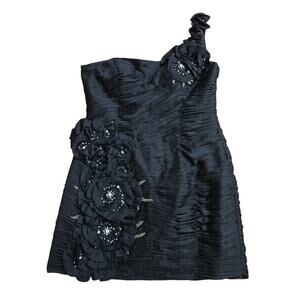 May Queen Vintage Y2K Black One-Shoulder Cocktail Mini Dress 14 Whimsigoth Fairy